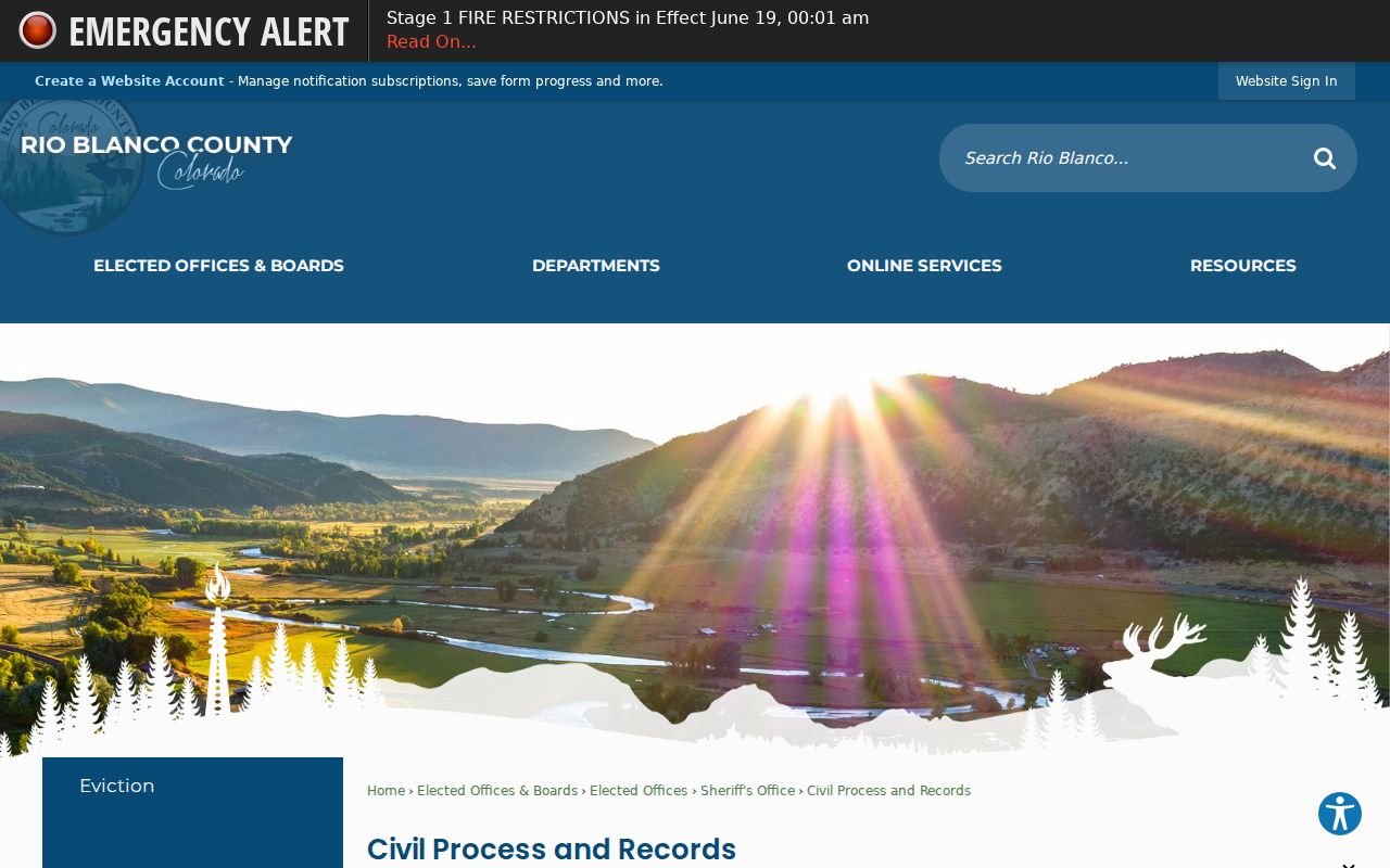 Rio Blanco County Sheriff records counter and fee page