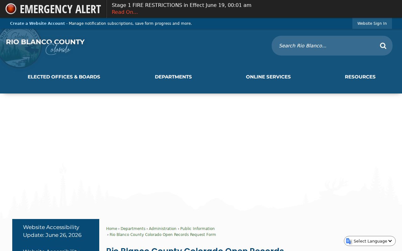Rio Blanco County online CORA form and criminal justice exclusions