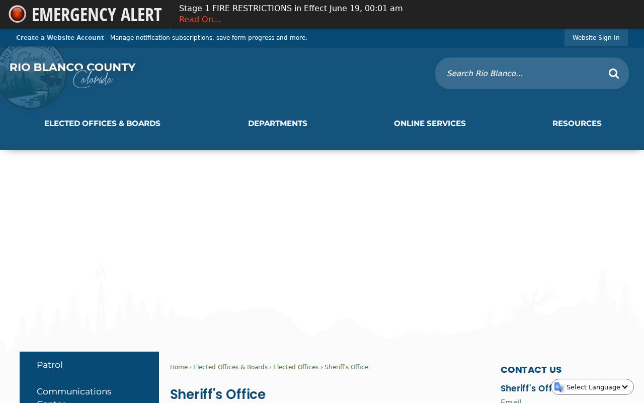 Rio Blanco County Sheriff's Office criminal records homepage